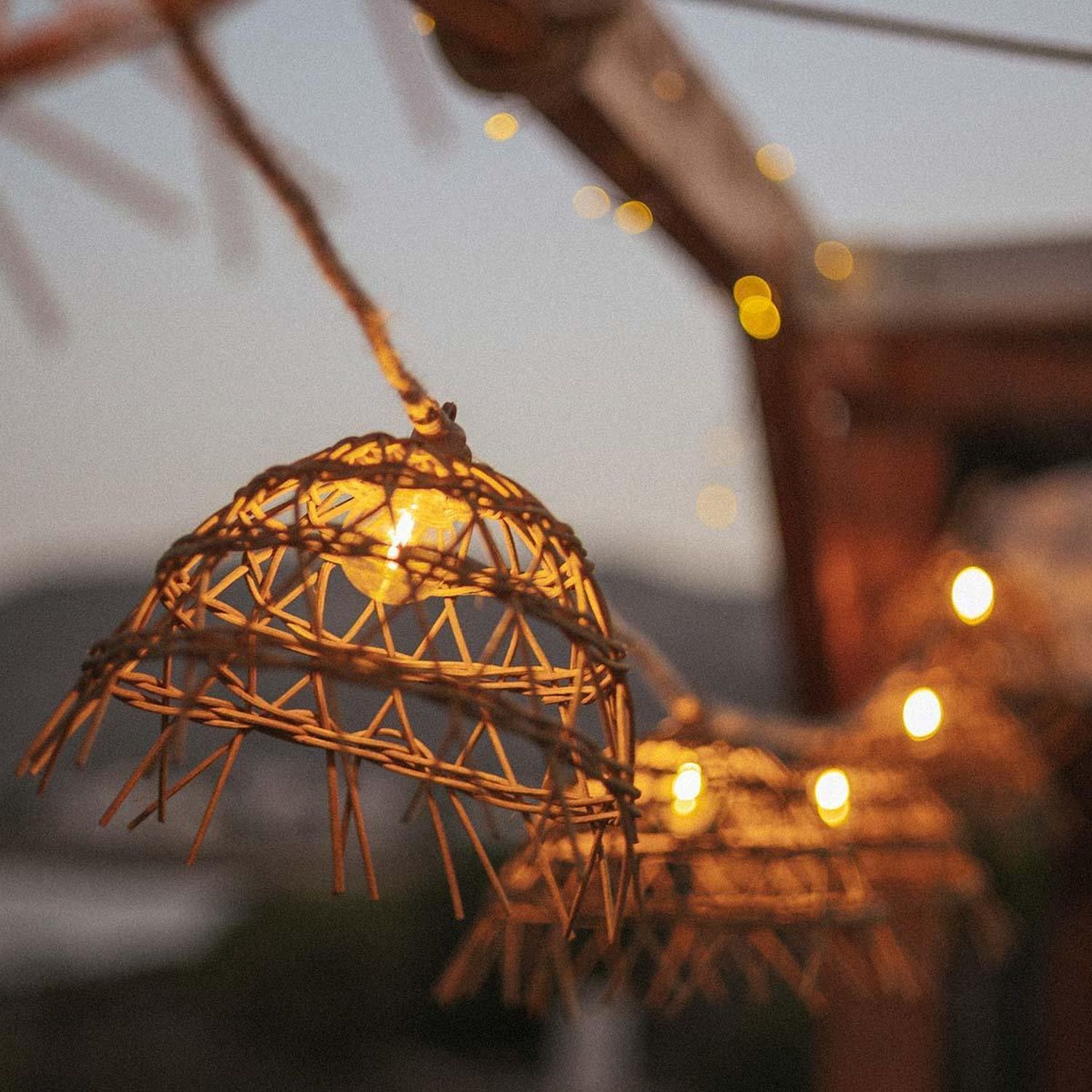 Guirlande lumineuse solaire LED 1800 K 5 m de long jute fibre naturelle Kunst, Kunsthandwerk