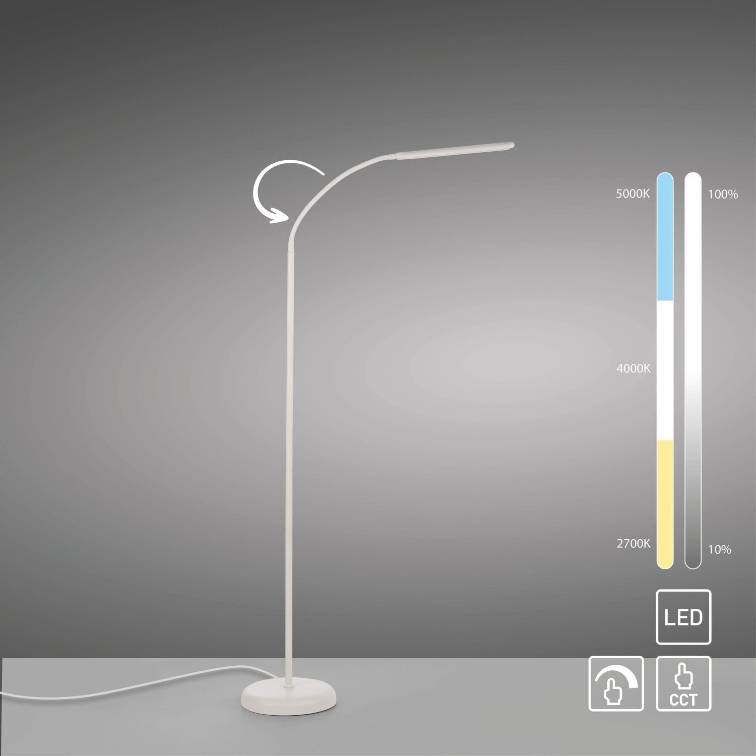 Lampadaire LED Métal Blanc Touch 125 cm réglable