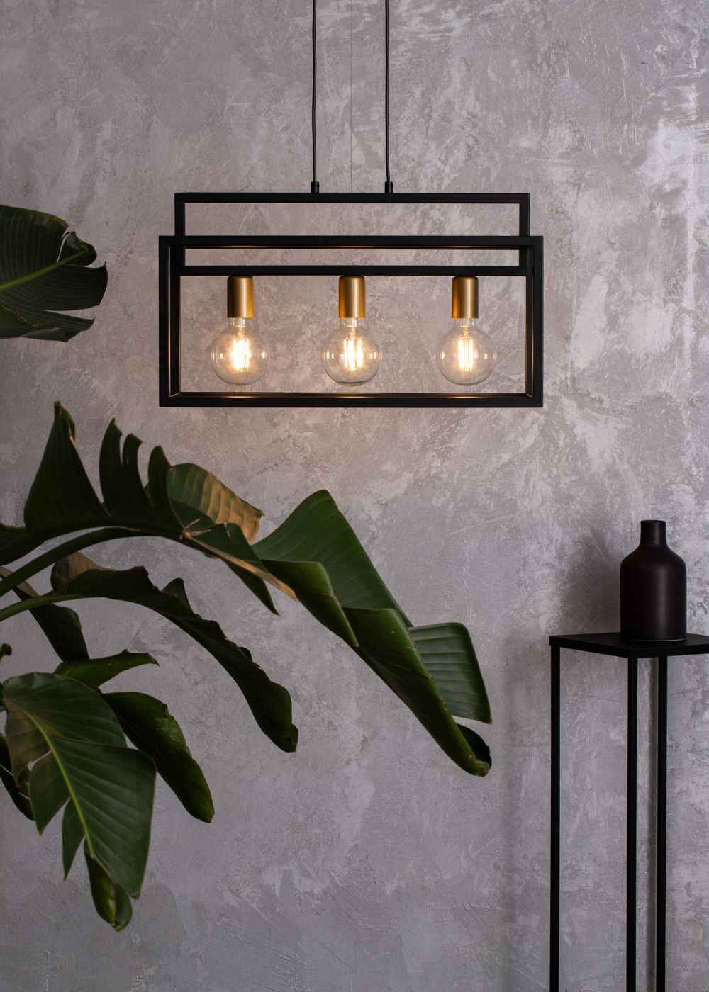 Suspension en métal or noir L:45 cm E27 2 flammes