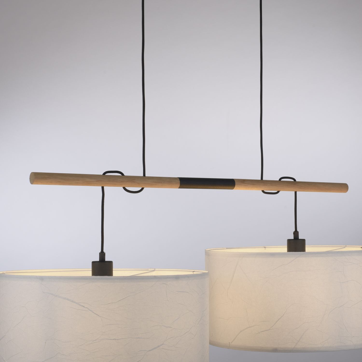 Suspension ronde papier bois E27 107 cm confortable Lampe