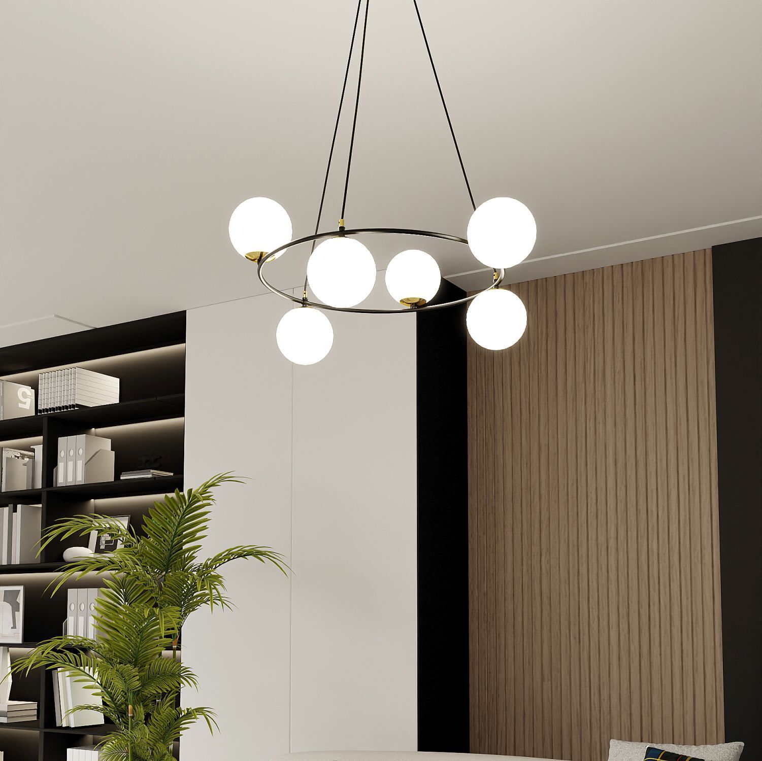 Lampe à suspendre métal verre rond Ø 75 cm en noir blanc or Drinnen, Innenarchitektur, Lampe