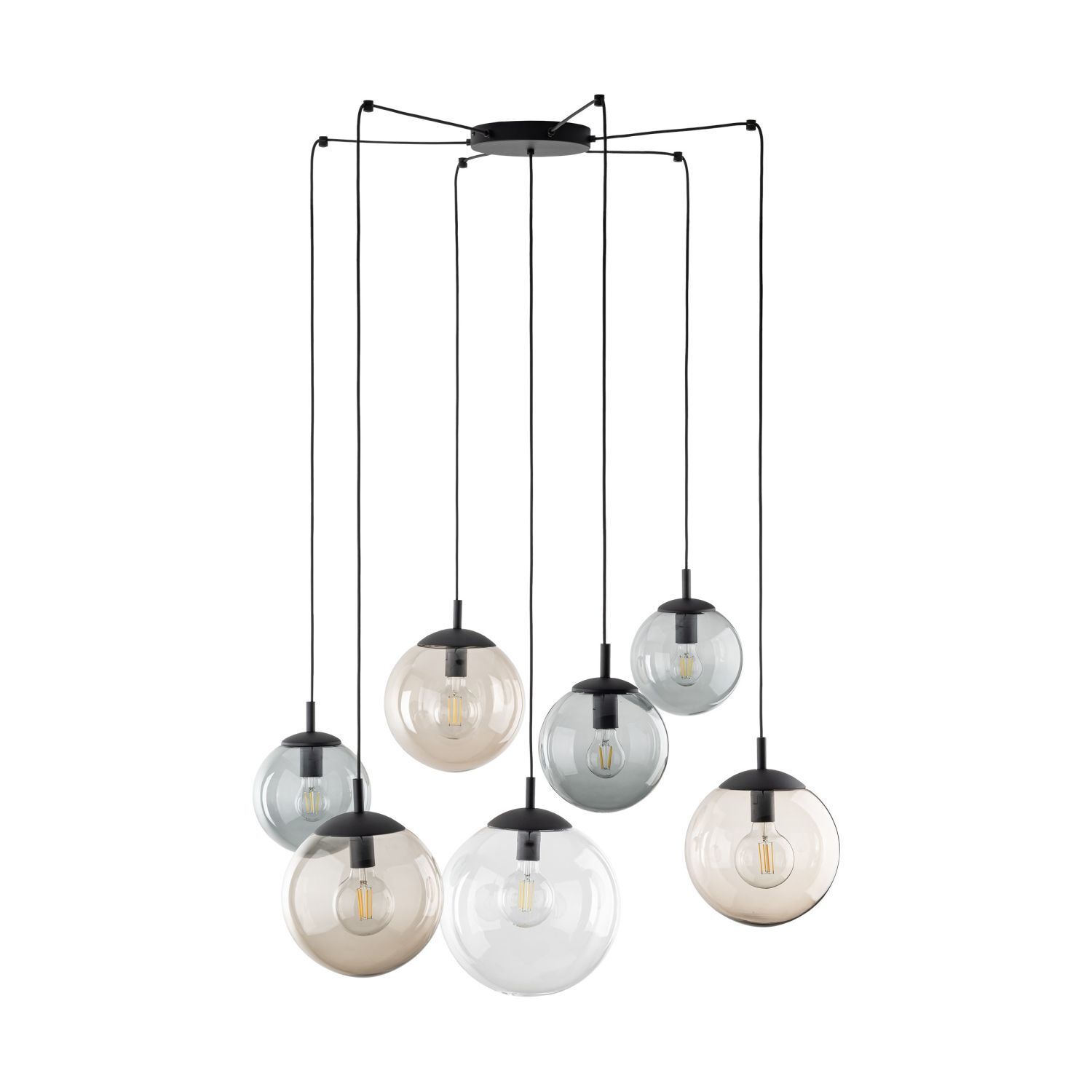 Suspension réglable L : max. 4 m verre fumé 7x E27 Leuchter, Lampe