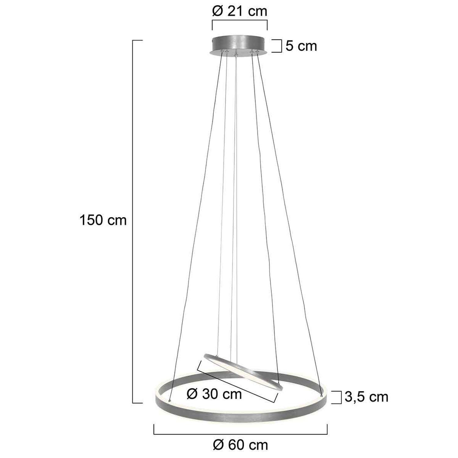 Lampe à LED suspendue en acier Ø60 cm rond 2700 K anneau plaque