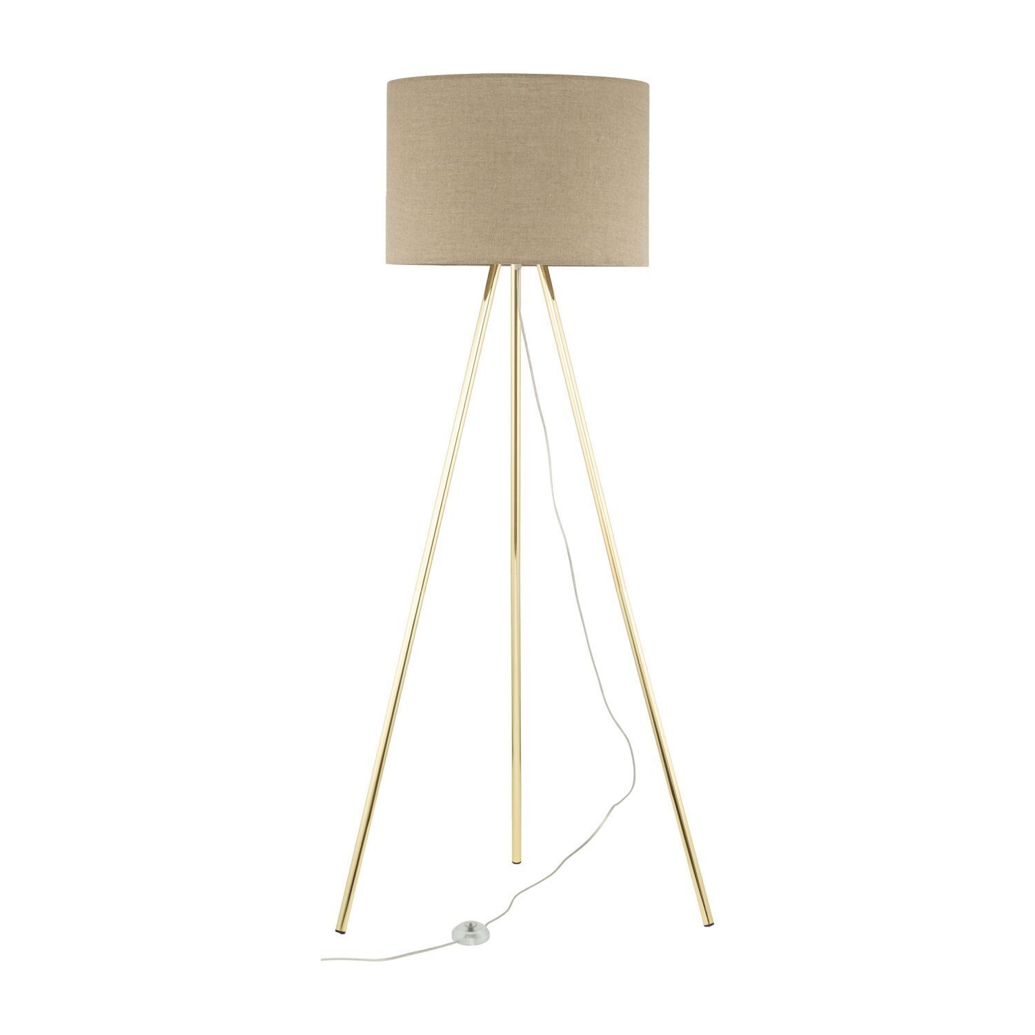 Dreibein Stehlampe Gold Braun 160 cm Metall Leinen E27 Lampe