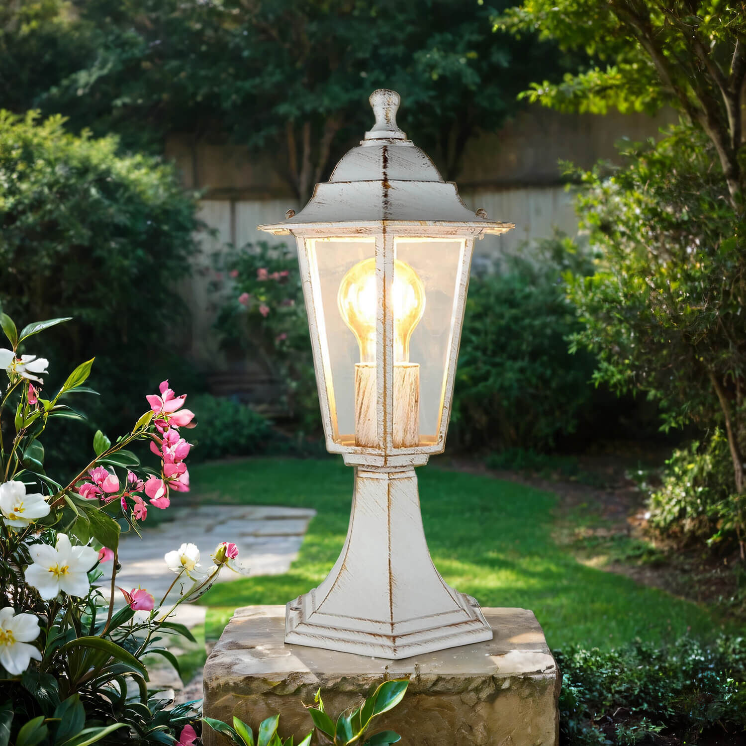 Wegeleuchte Weiß-Gold Rustikal E27 Aluminium PAIRS Lampe