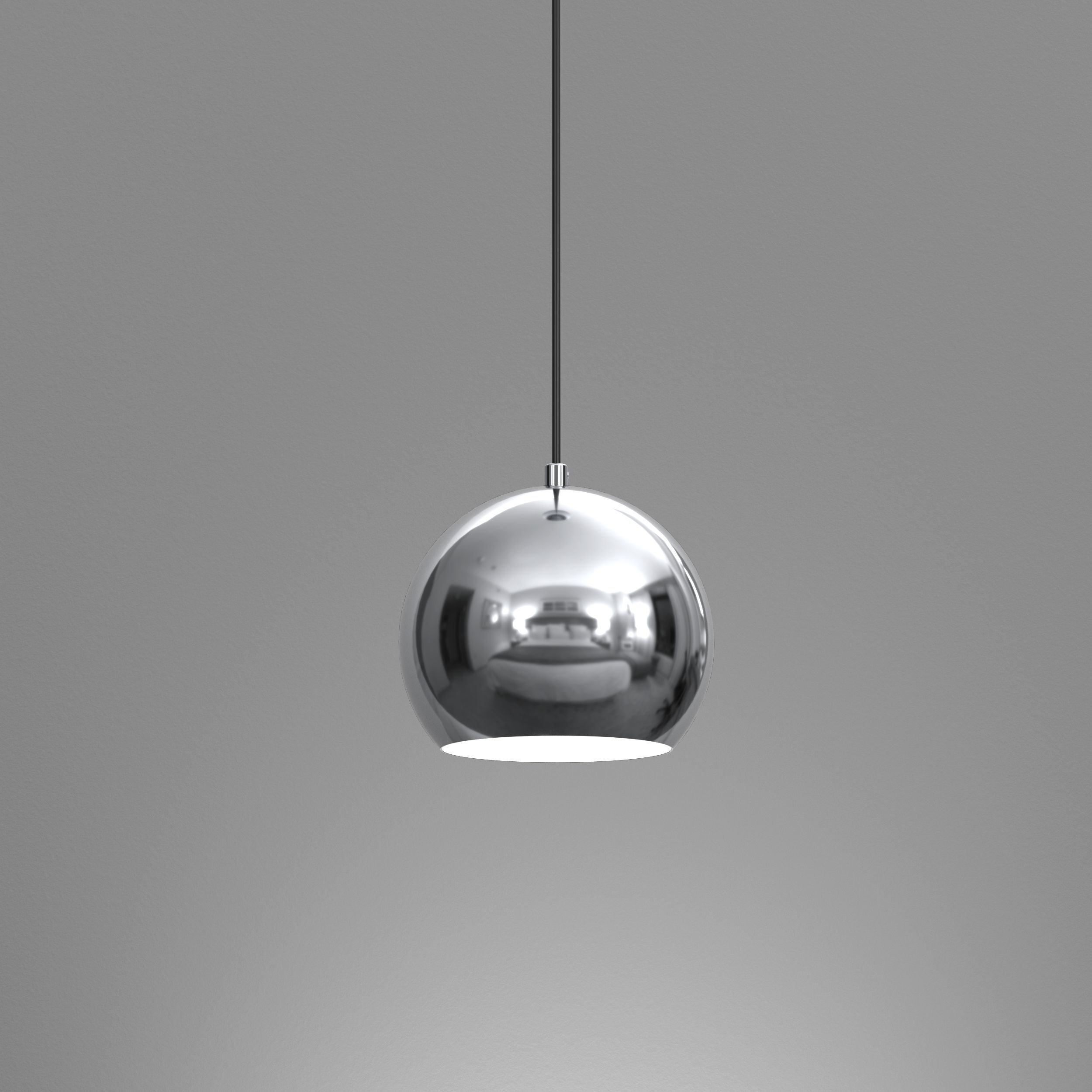 Lampe à suspendre métal rond rétro chrome abat-jour sphérique