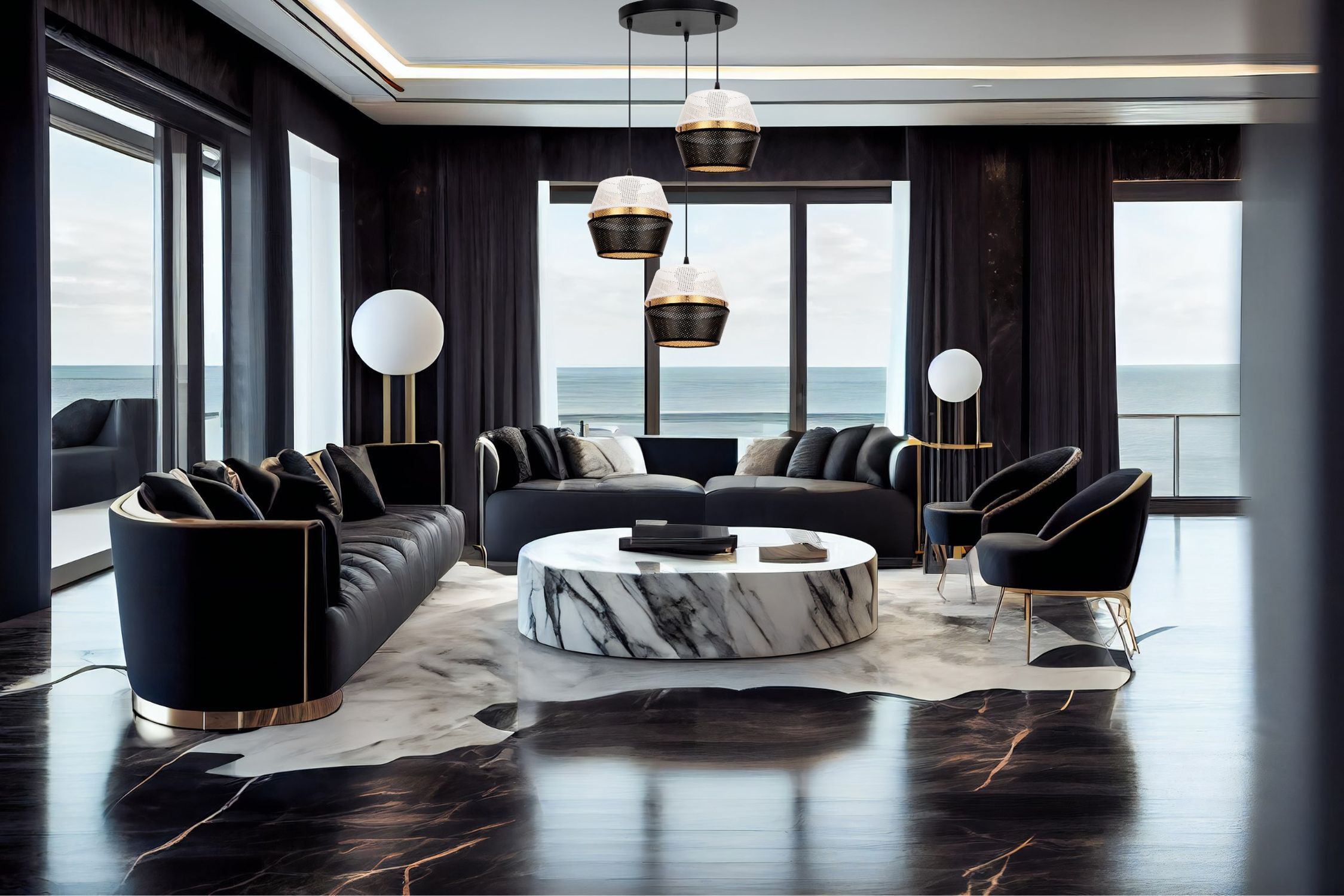 Hängelampe Schwarz Weiß Gold Metall B:45 cm E27 3-flmg Drinnen, Innenarchitektur, Mobiliar, Wohnzimmer, Foyer