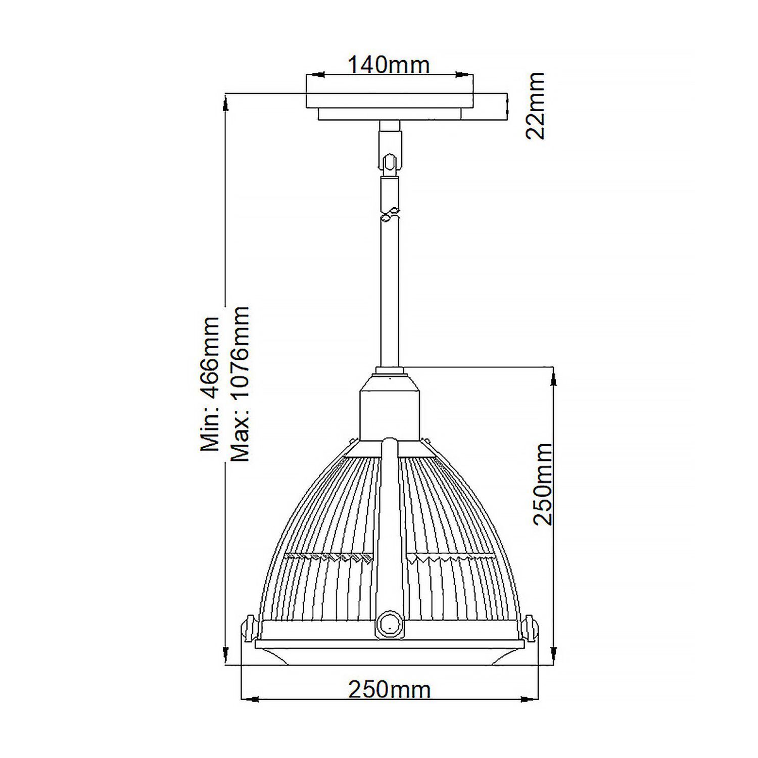 Suspension en verre cannelé D : 24,8 cm H : max. 107,6 cm
