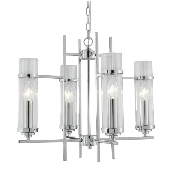 Chandelier, Hängelampe, Chromstahl, Glaszylinder, Vier- bis Fünf-Lampig