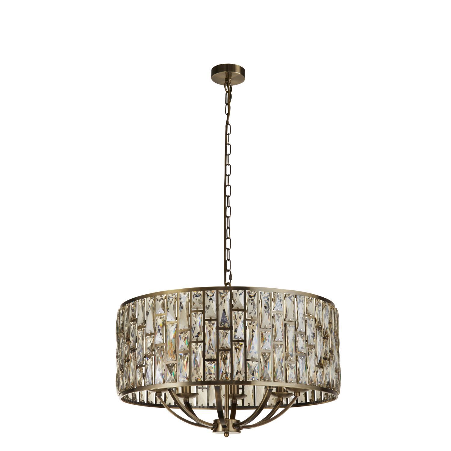 Lampe à suspendre cristal Ø 64 cm rond laiton antique crème 8x E14