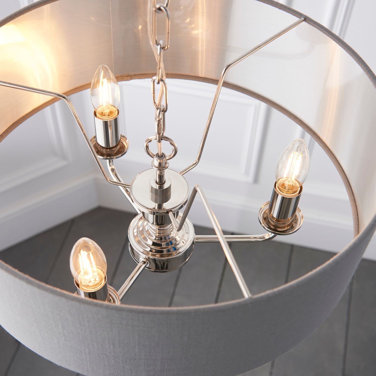 Lampe à suspendre ronde D : 45 cm Tissu Métal Nickel Anthracite 3x E14