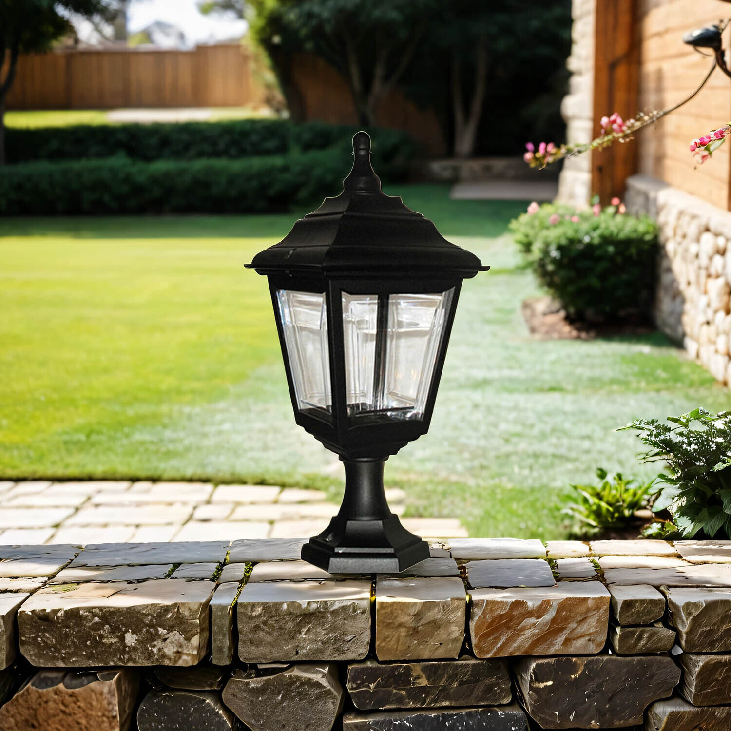 Luminaire de socle noir extérieur H:44cm Rustique Jardin Pfad, Gehweg, Steinplatte, Lampe