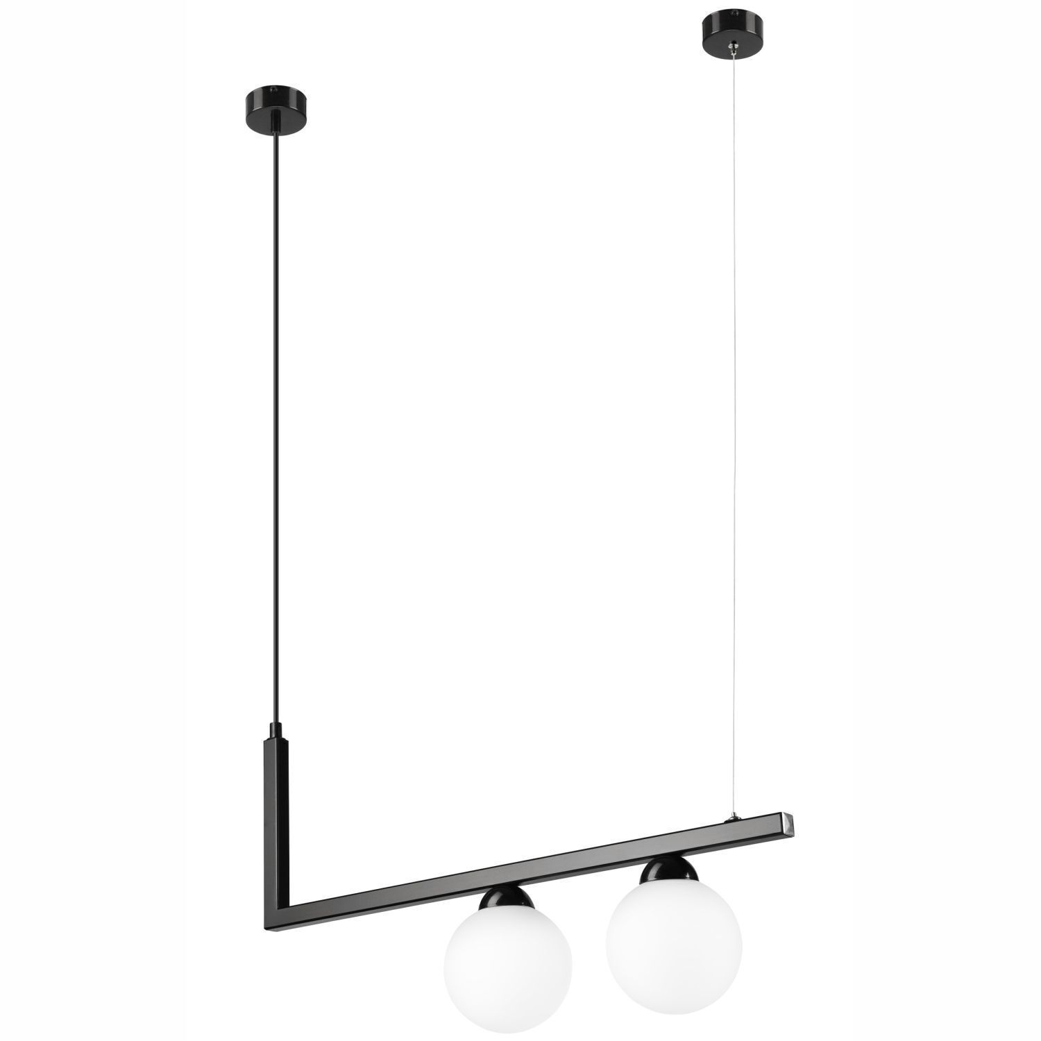 Suspension noir blanc allongé verre métal 2x G9