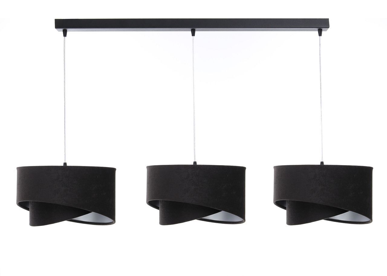 Suspension tissu 3 flammes E27 noir argent réglable