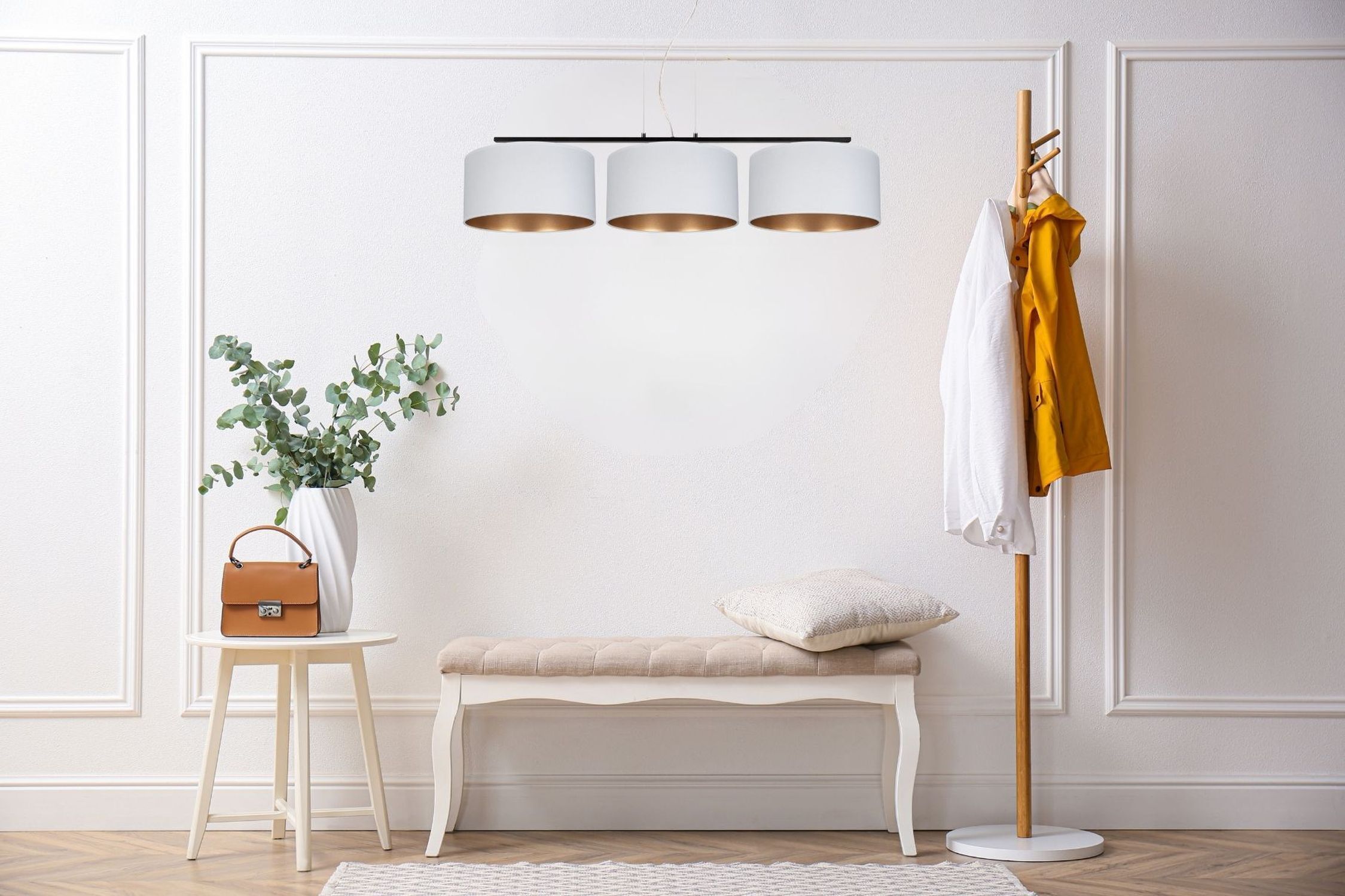 Suspension confortable tissu blanc or E27 3-flamme Drinnen, Innenarchitektur, Lampe, Kleidung, Mantel