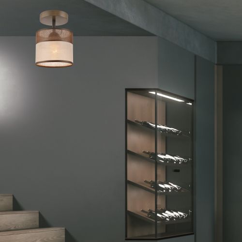Plafonnier de salon BLAINE Bois Tissu Marron