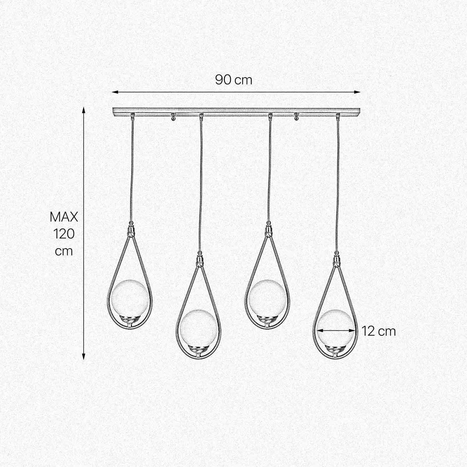 Suspension réglable en laiton véritable verre 4-flamme E14