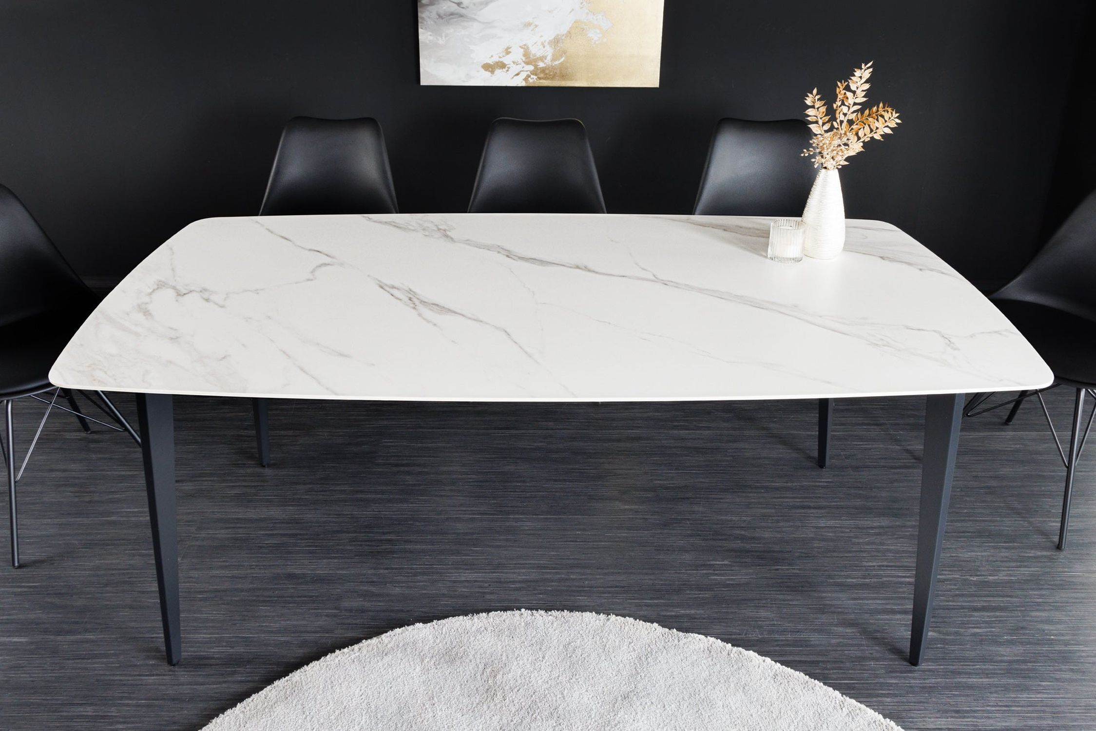 Esstisch Keramik Metall in Weiß Marmor Schwarz 180x90 cm Moebel, Tabelle, Tischplatte, Schreibtisch