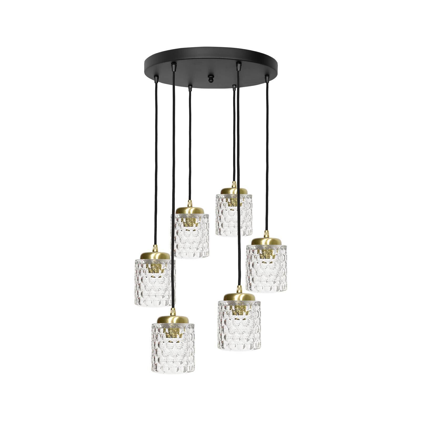 Suspension laiton fer verre 6x E27 en noir clair Leuchter, Lampe