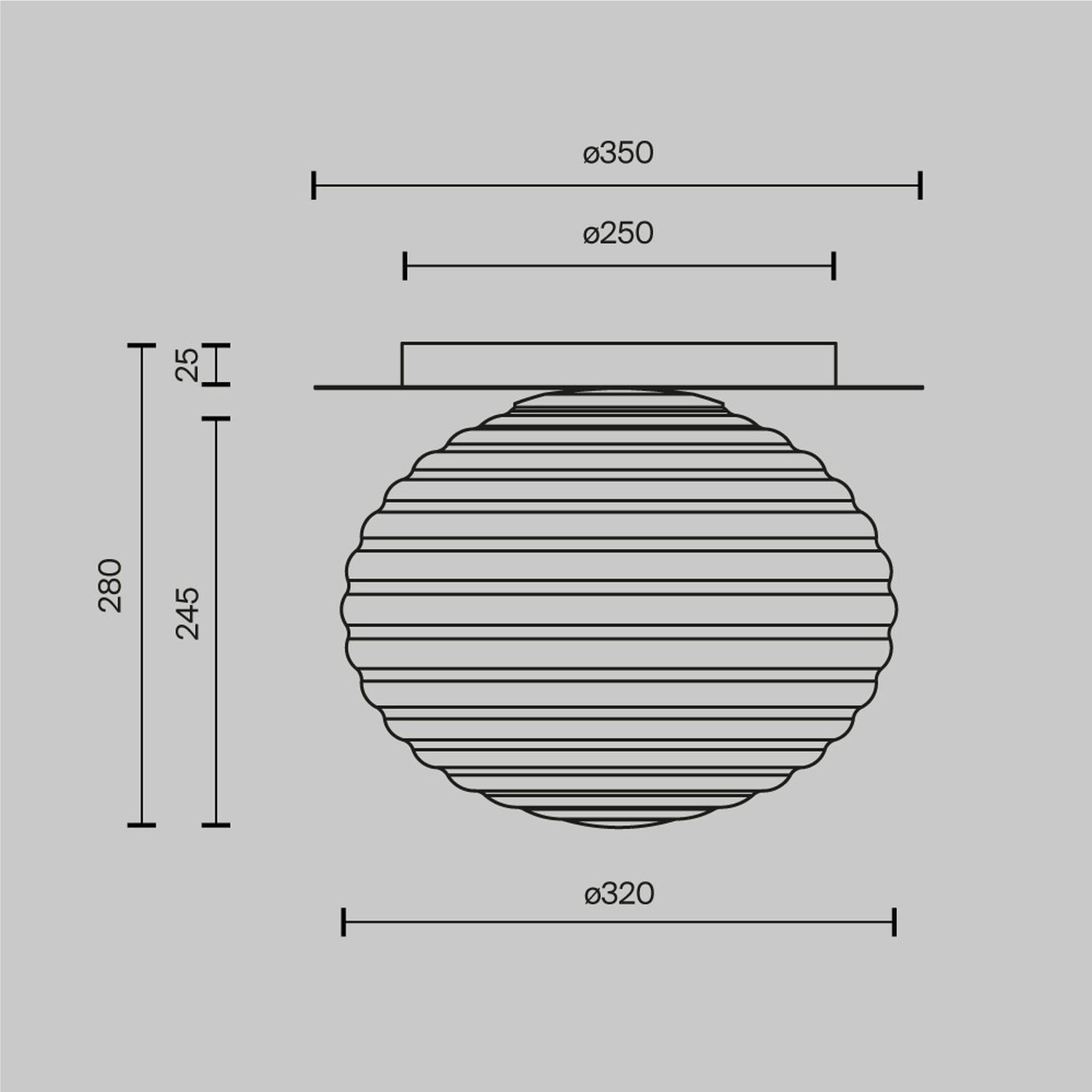 Plafonnier métal verre fumé Ø 35 cm rond E27 Moderne