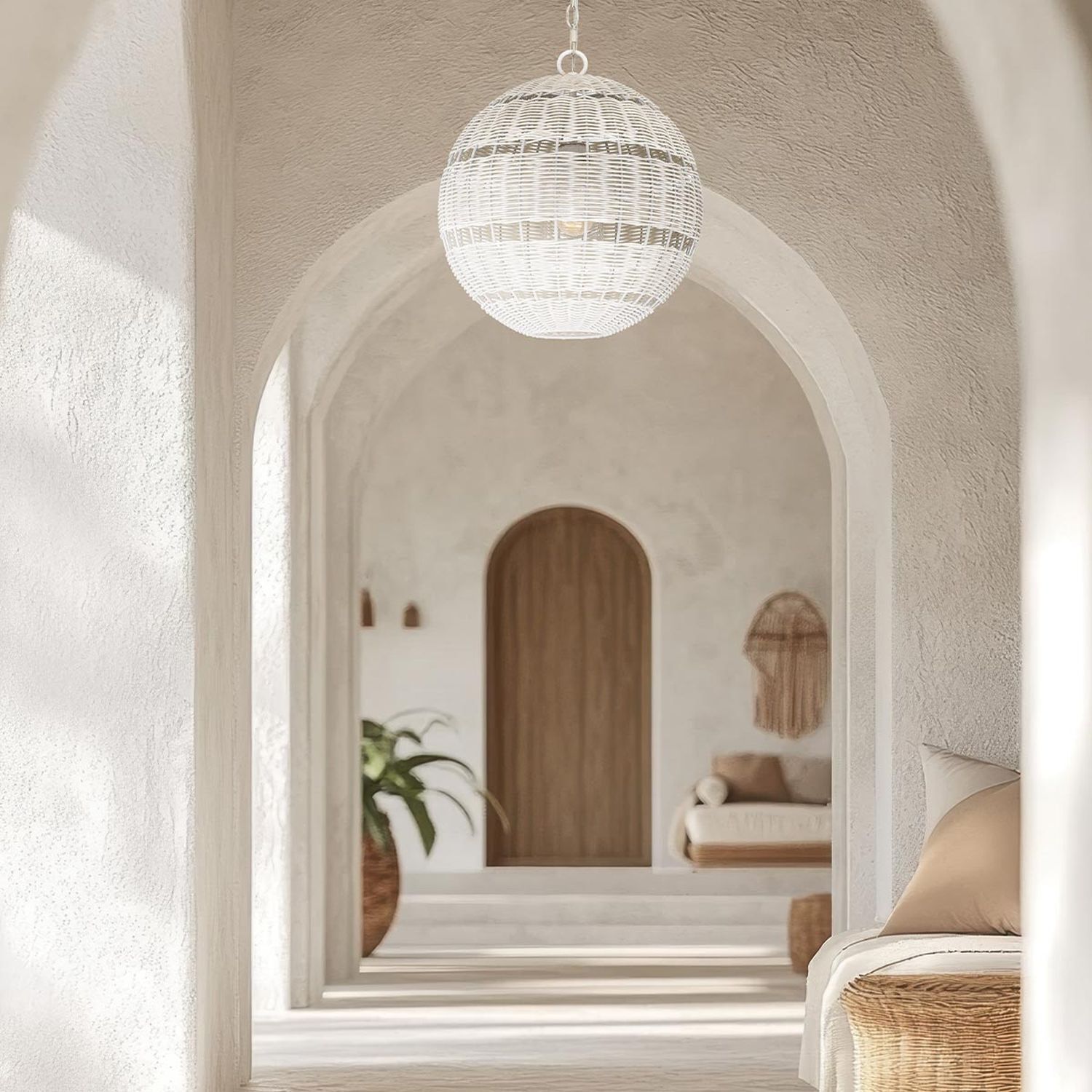 Lampe d'extérieur suspendue Abat-jour corbeille E27 IP44 Ø 40,5 cm Blanc antique Drinnen, Innenarchitektur, Bogen, Architektur, Foyer