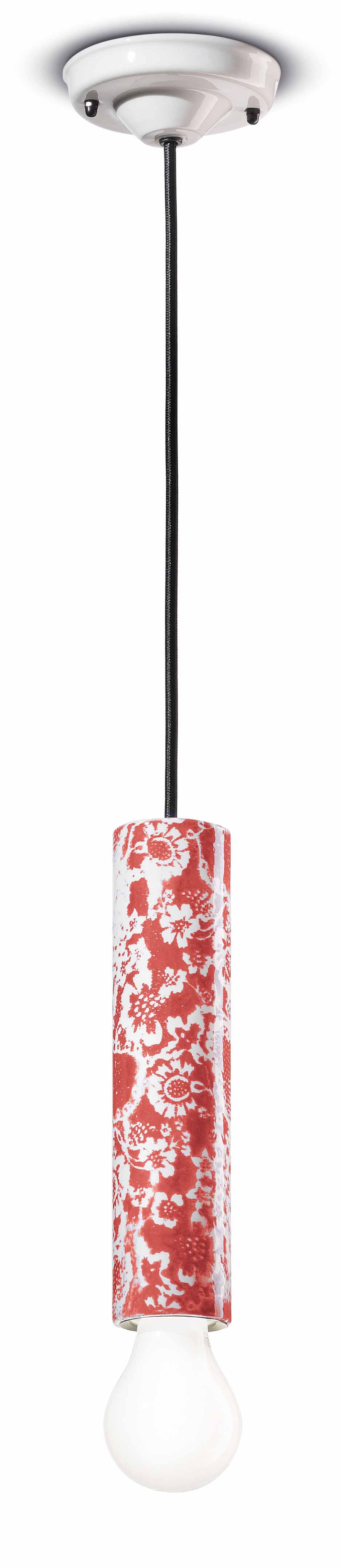 Suspension céramique E27 D : 5,5 cm rond rouge motif