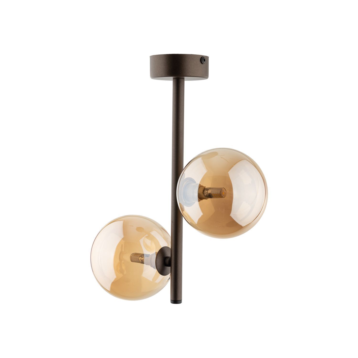 Deckenleuchte Glas modern B:27 cm Braun G9 Stahl Deckenleuchte, Wandlampe, Gehäuse Metall, Glühbirnen sichtbar, 2 Glaskugeln