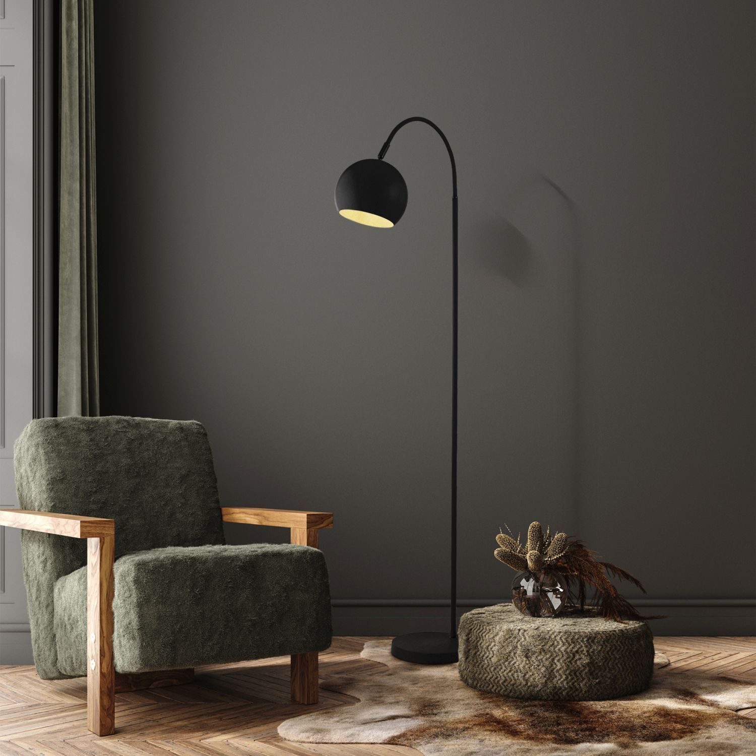 Lampadaire noir E27 143 cm métal ajustable