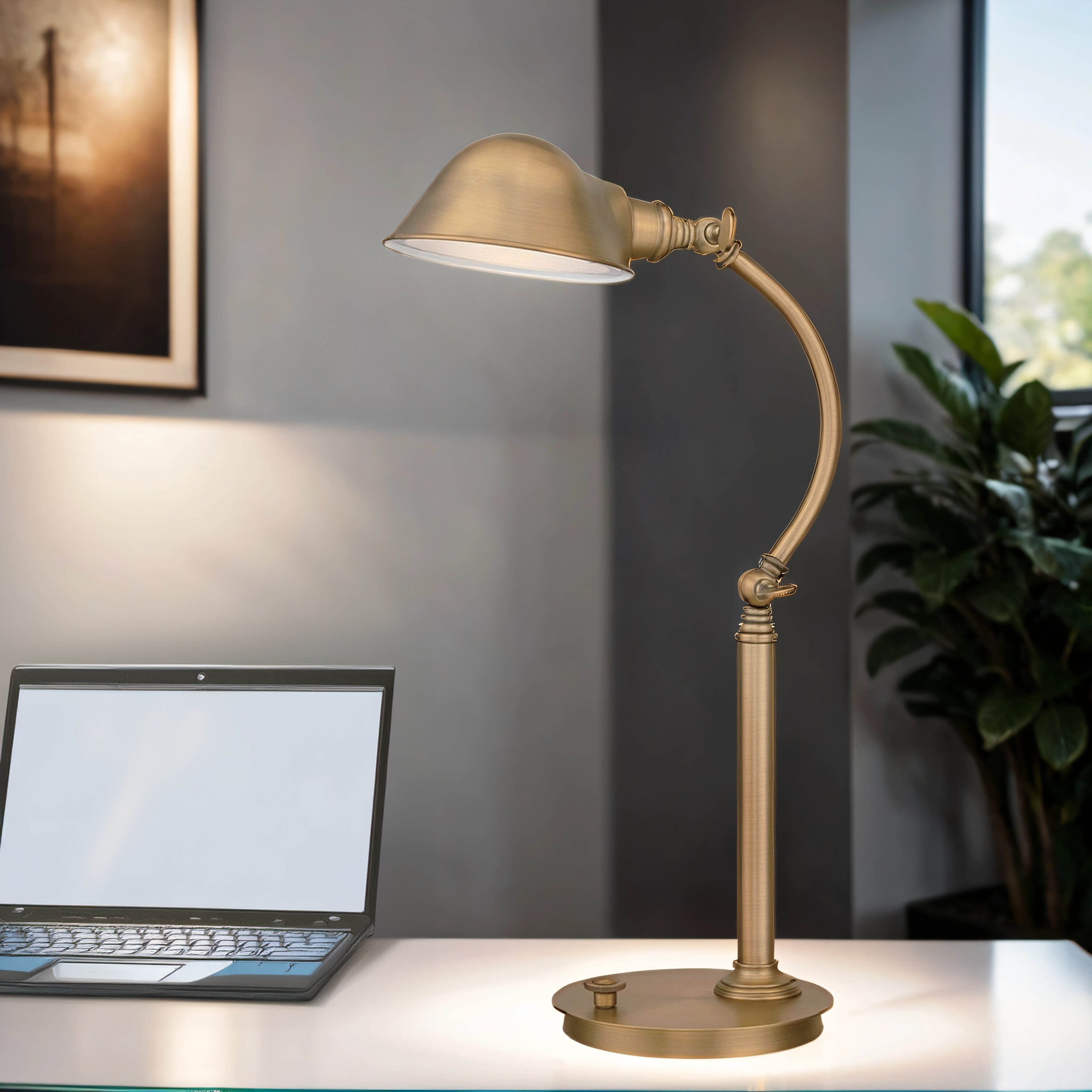 LED Tischlampe dimmbar 53cm verstellbar in Messing antik Lampe, Computer, Elektronik, Laptop, PC