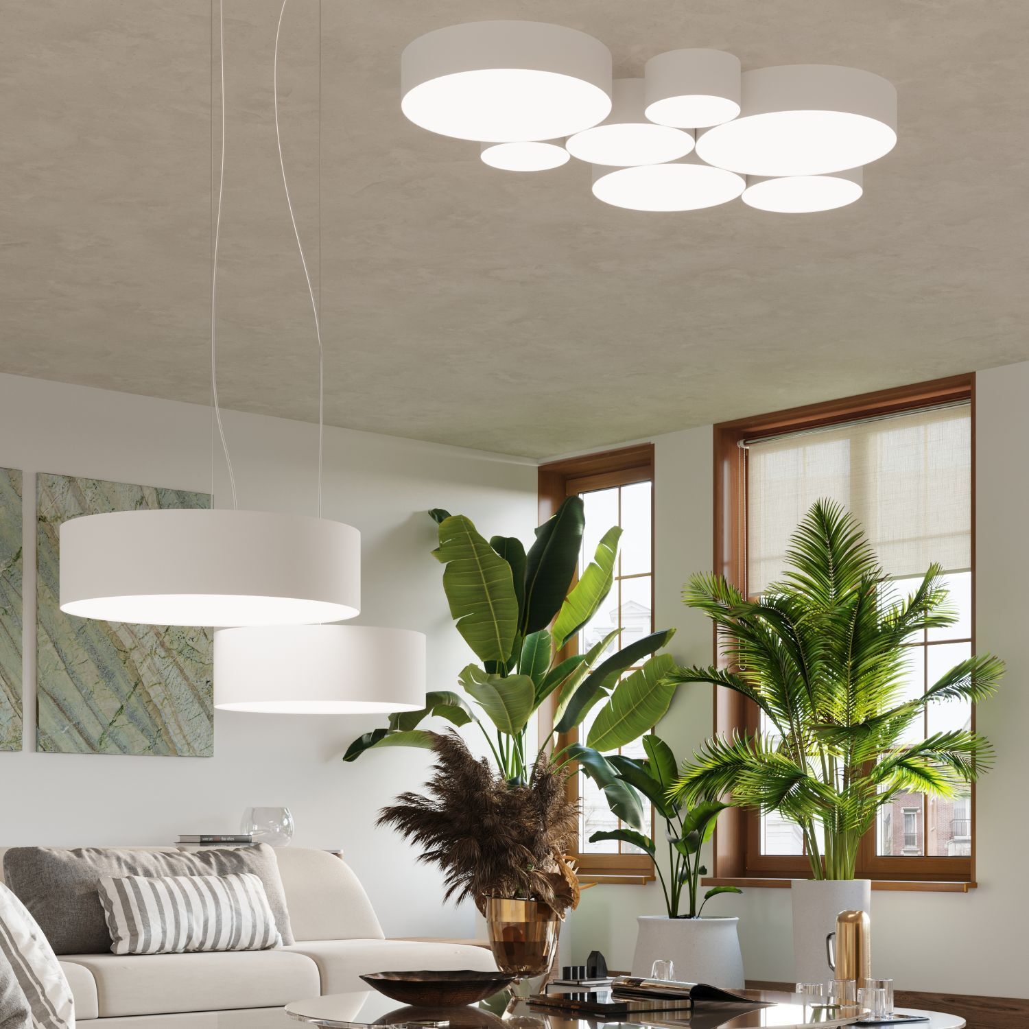 Plafonnier blanc rond Ø 55 cm 4x E27 faible éblouissement Moderne