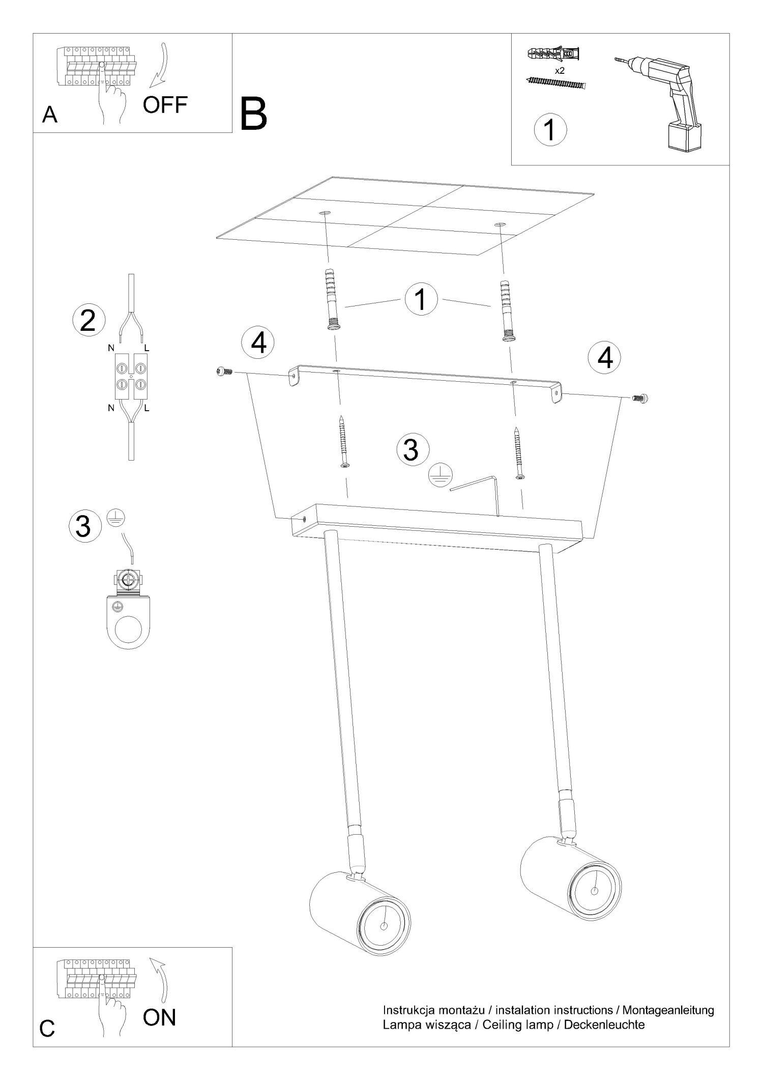 Spot métal 2 flammes orientable noir GU10
