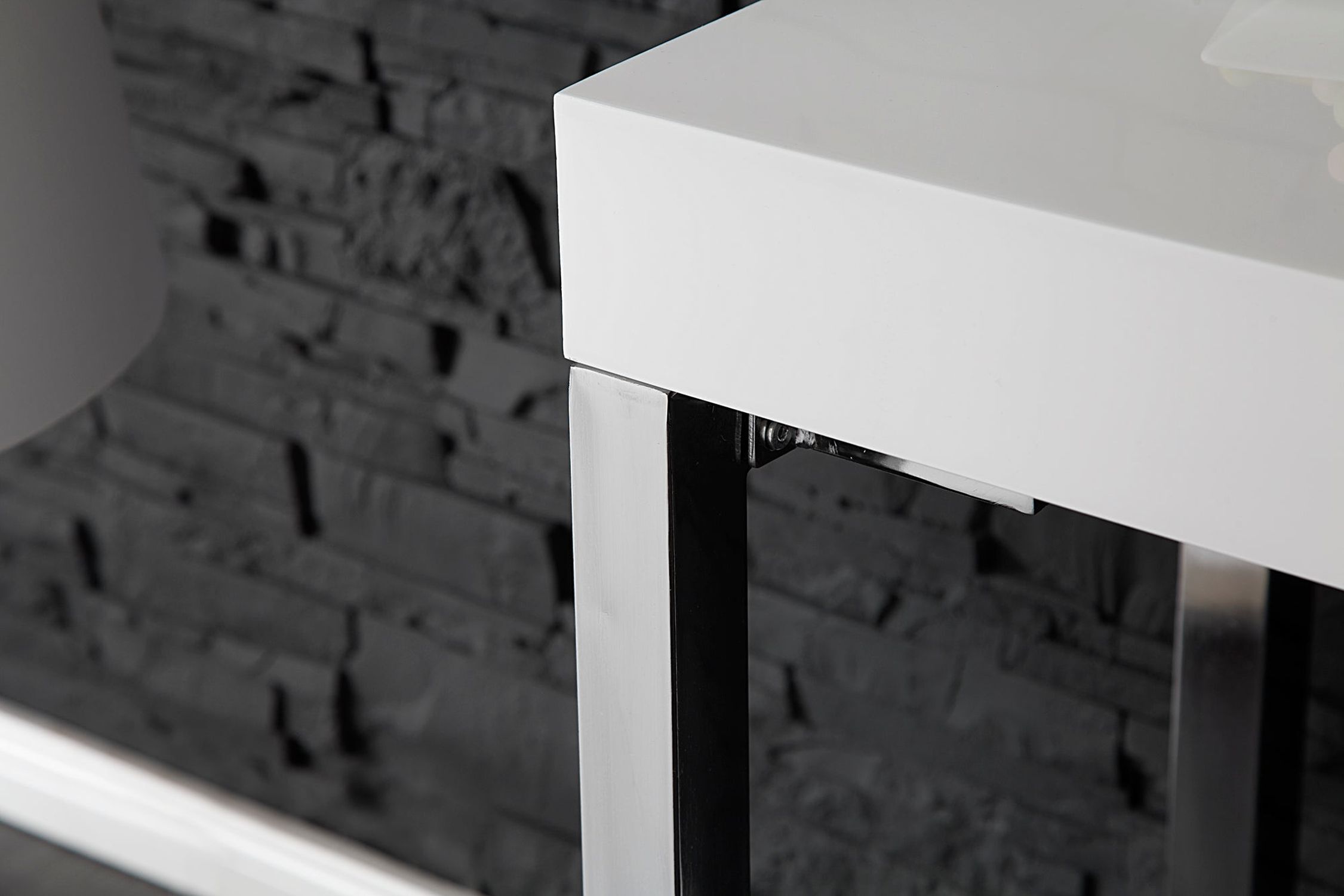 Bureau blanc chromé 120 x 75 cm brillant Moebel, Tabelle, Handlauf, Lampe, Tischplatte