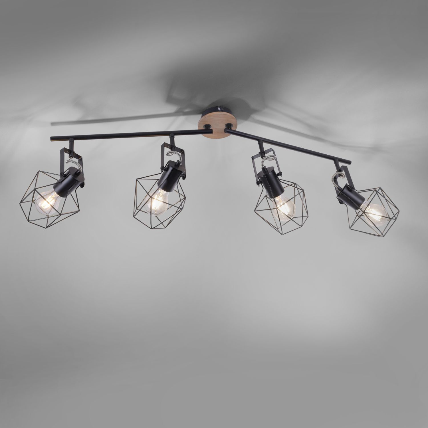 Spot mobile de plafond bois métal 110 cm E27 Vintage Leuchte, Deckenleuchte