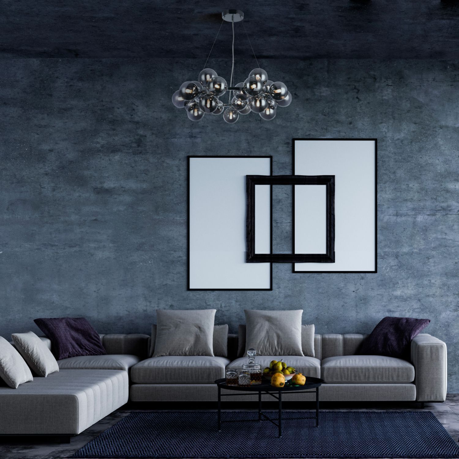 Lampe à suspendre métal verre fumé G9 largeur 69 cm Moderne