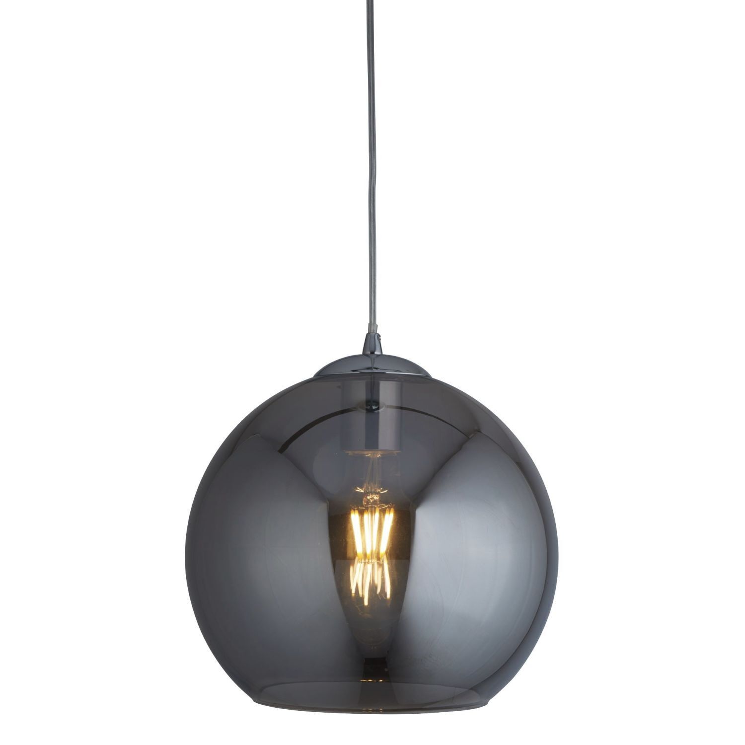 Lampe à suspendre verre fumé E27 Ø 30 cm sphère abat-jour gris noir