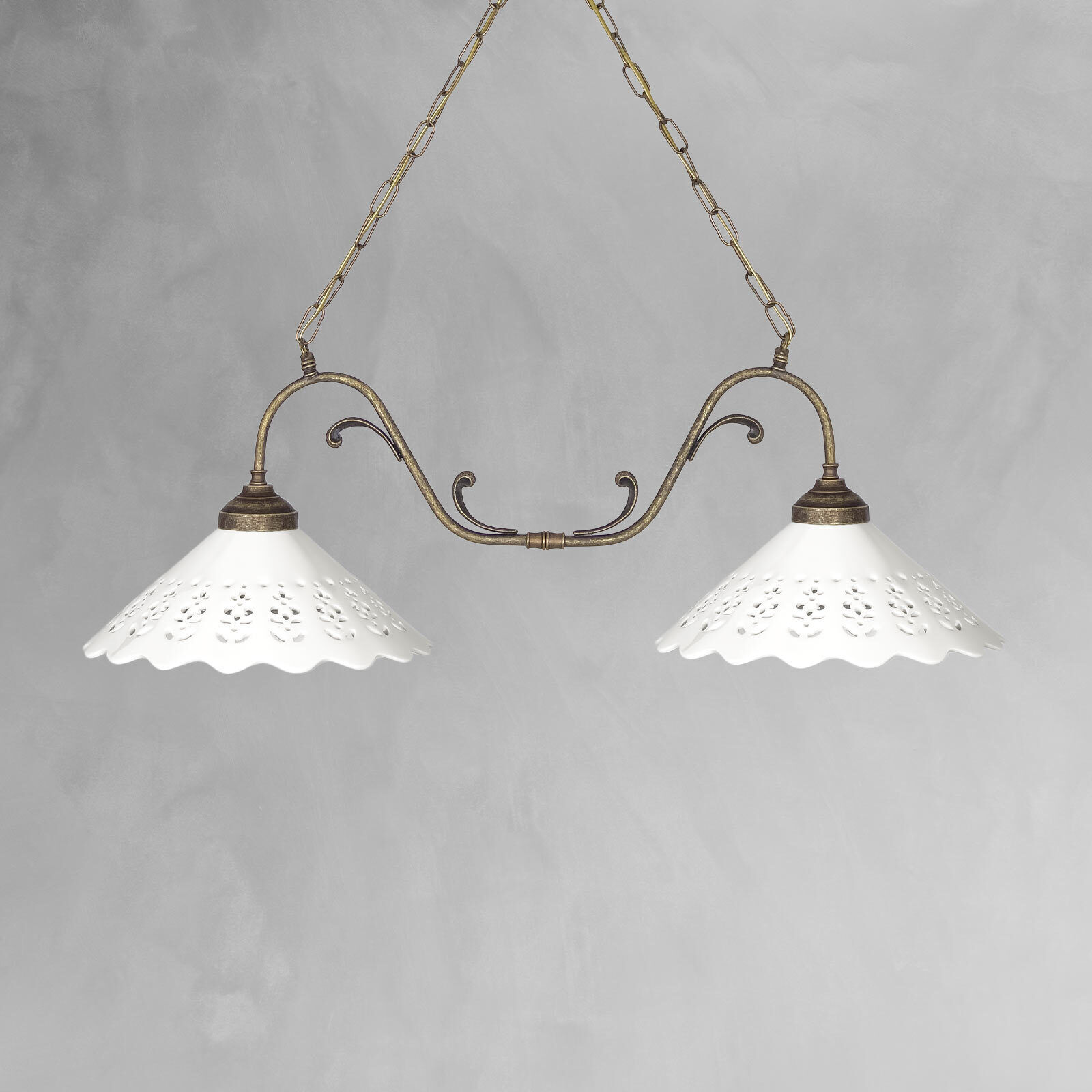 Suspension à 2 flammes L : 83,5 cm Céramique laiton E27
