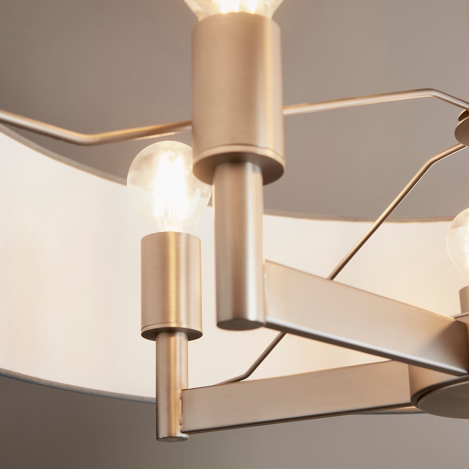 Lampe à suspendre ronde Ø 80 cm tissu métal 5x E27 en nickel gris