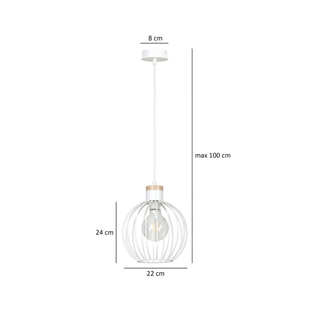 Lampe à suspendre Blanc rond Boule Ø22cm E27 Fil Abat-jour