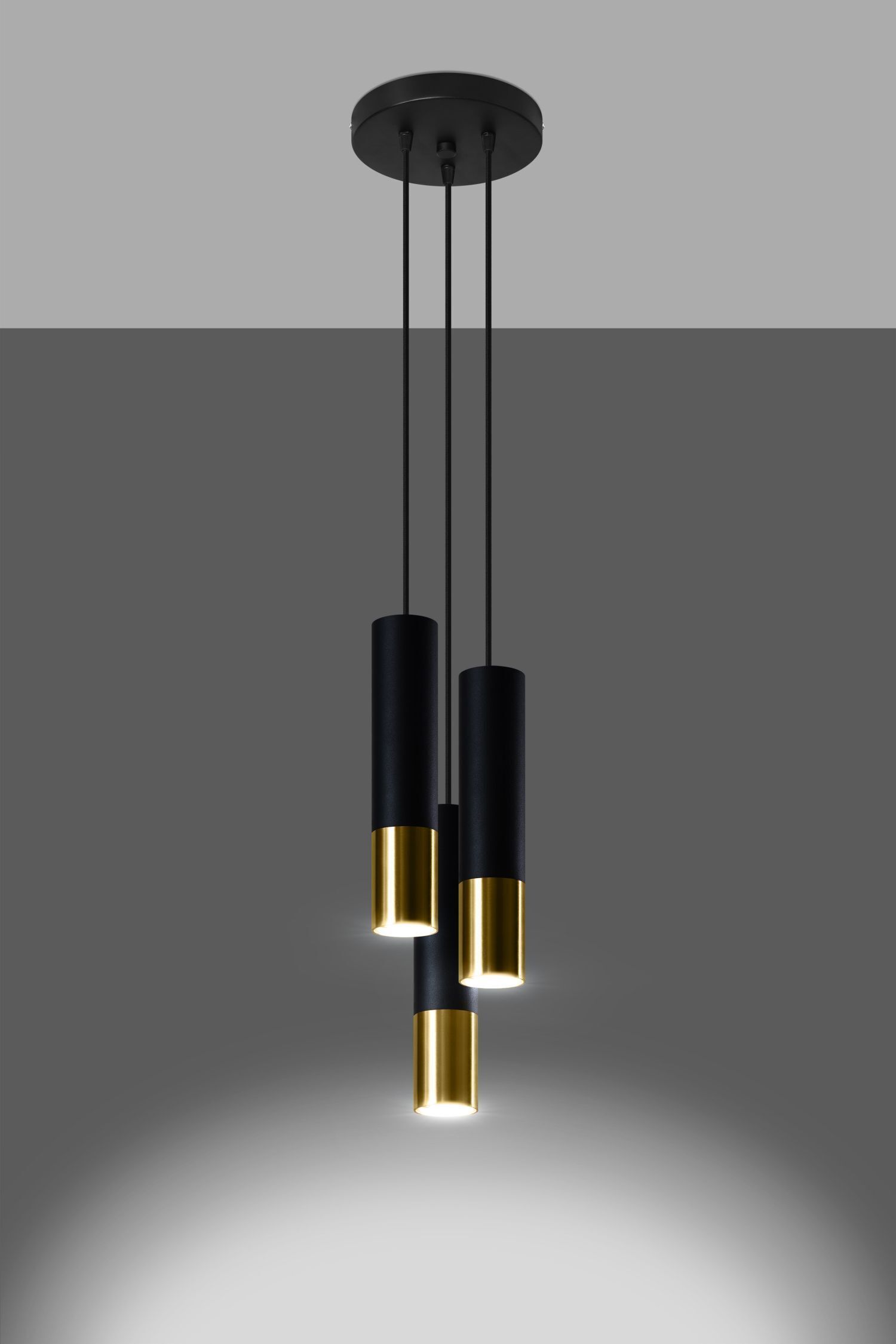Lampe à suspendre noir or 3-flamme GU10 métal