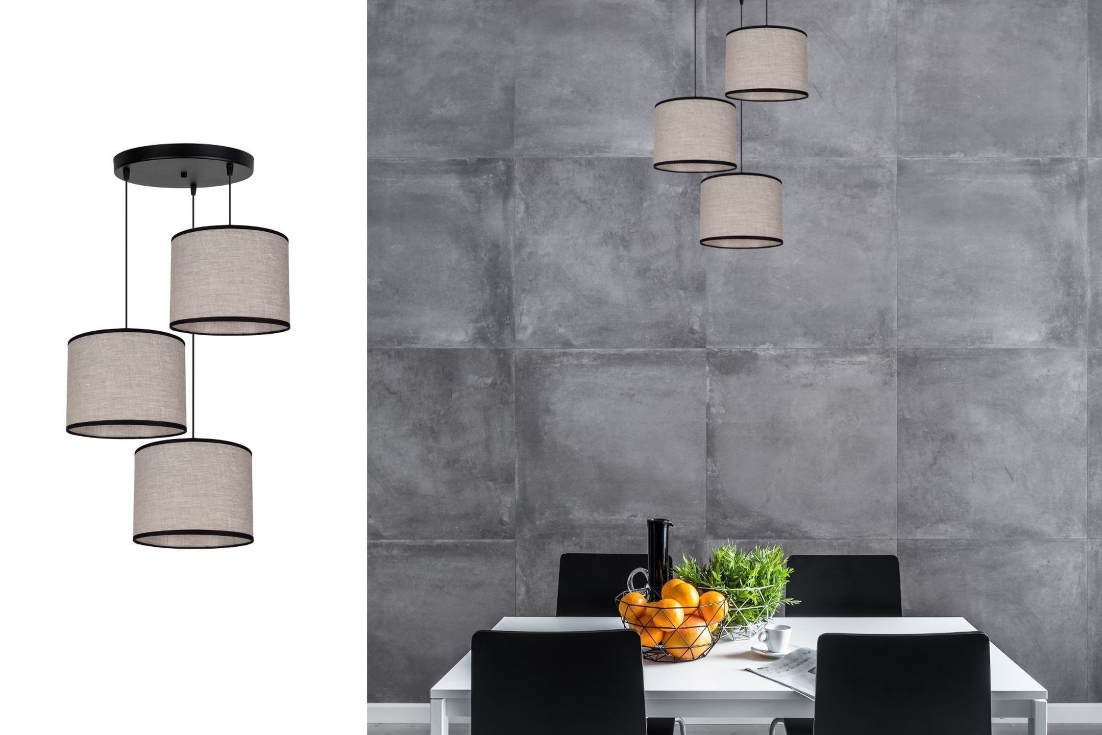 Tissu Lampe à suspendre anti-éblouissement Noir Beige E27 Ø45 cm rond