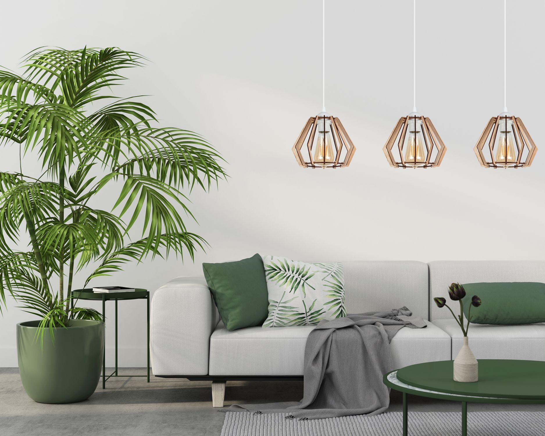 Suspension Scandinave Bois Métal Blanc E27 3-flmg