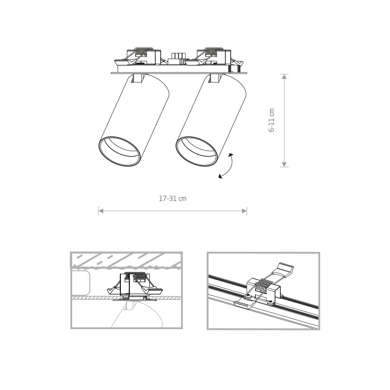 Spot de plafond encastré 17 cm de large à 2 flammes GU10 blanc