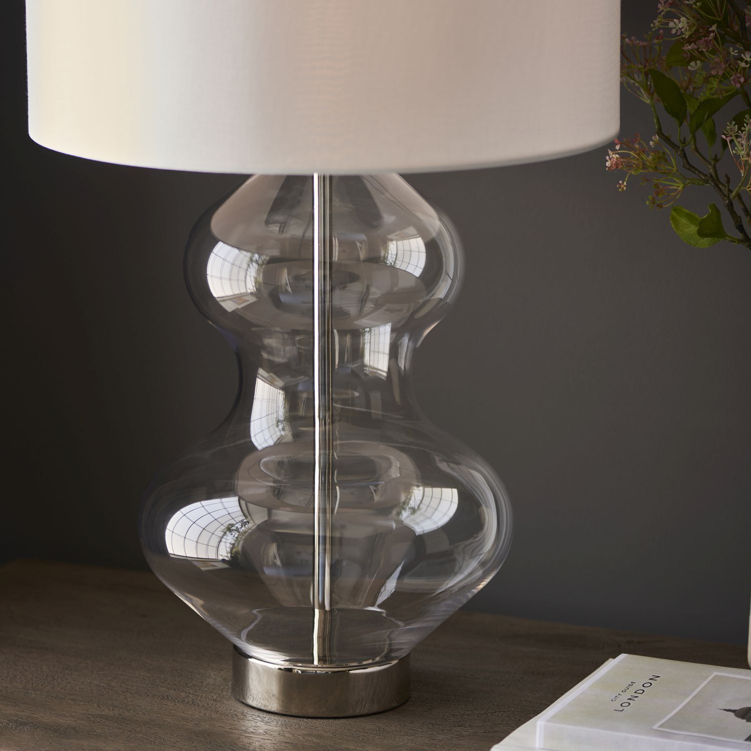 Lampe de table Touch Dimmer 57,8 cm pied en verre E27 blanc laiton