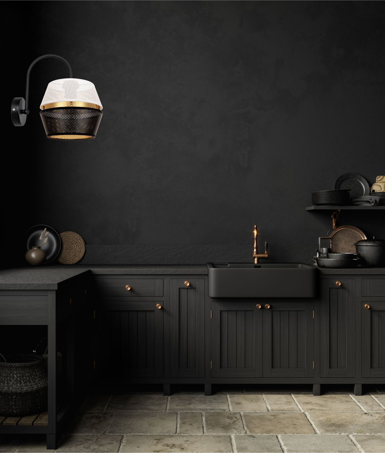 Elegante Wandlampe Metall Schwarz Weiß Gold H:25 cm E27 Küchenunterschrank, Spüle, Waschbecken, Sink, Küchenarbeitsfläche