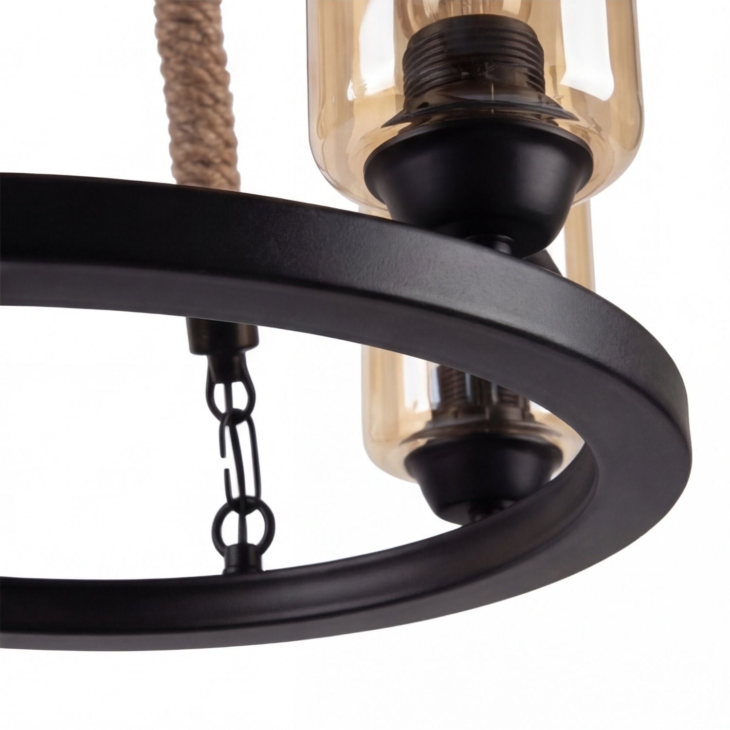 Kronleuchter Metall Rauchglas E27 B: 45 cm 3-flammig Hängelampe, Metallrahmen, Kettenzug, Leuchtmittel sichtbar, Schwarze Pendellampe