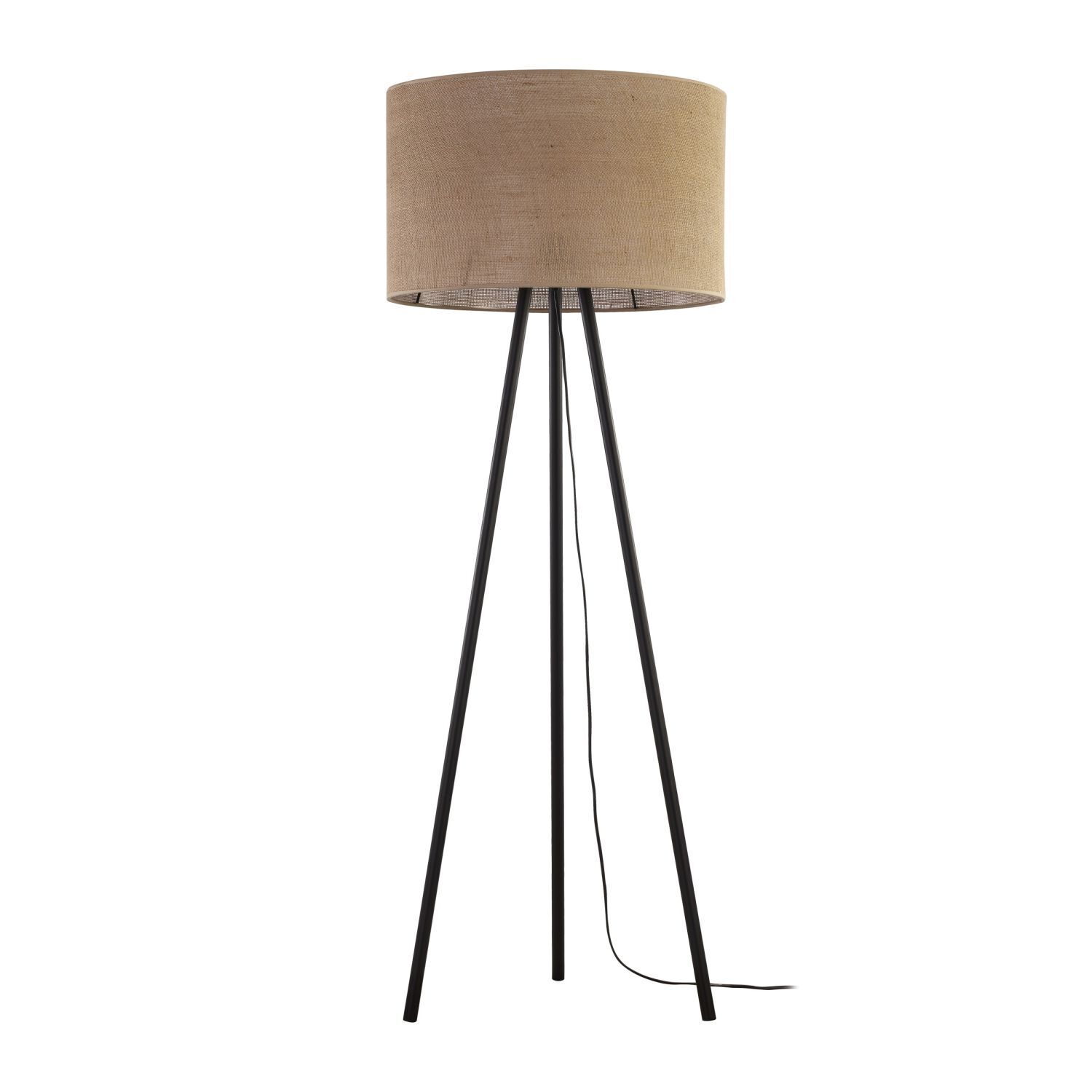 Stehlampe, Tripod, Beige Lampenschirm, Holz/Metall, Kabel/Lampe