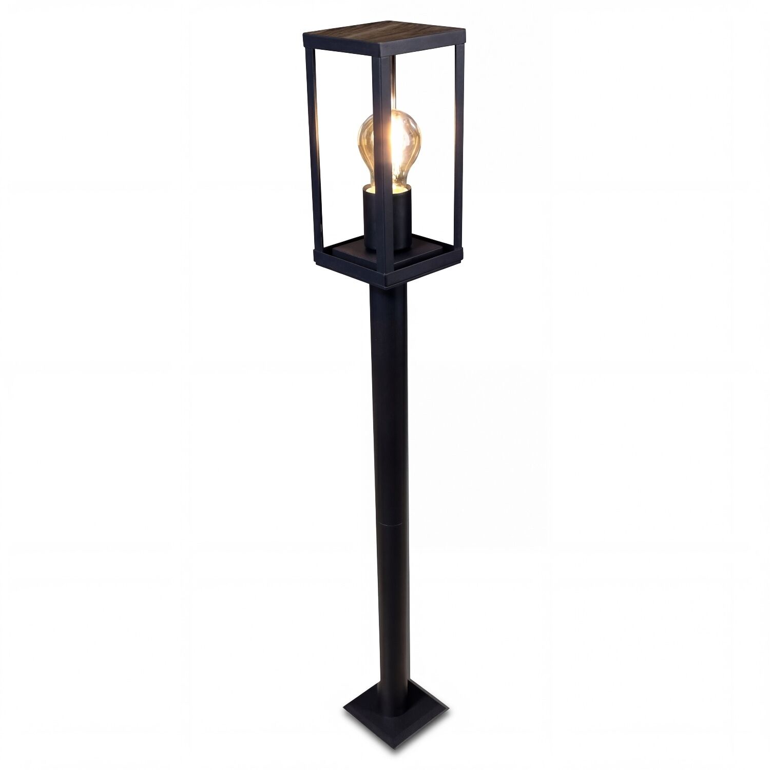 Wegeleuchte Vintage Schwarz Holz 100 cm klein IP44 E27 Lampenpfosten, Außenlampe, Laternenstil, Holz/Metall, Glühbirne