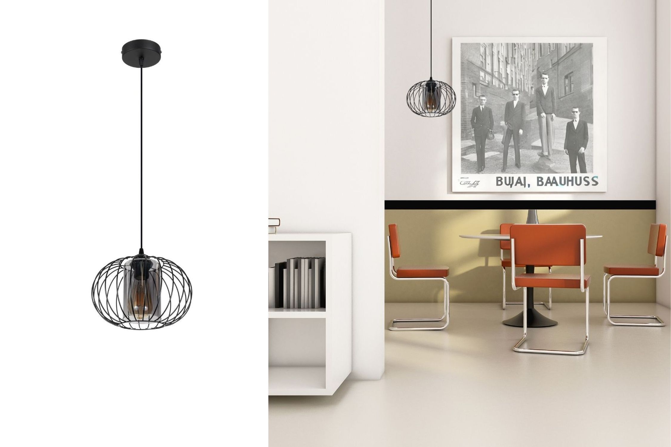 Pendelleuchte, Drahtrahmen, schwarz, hängende Lampe, Glasfassung