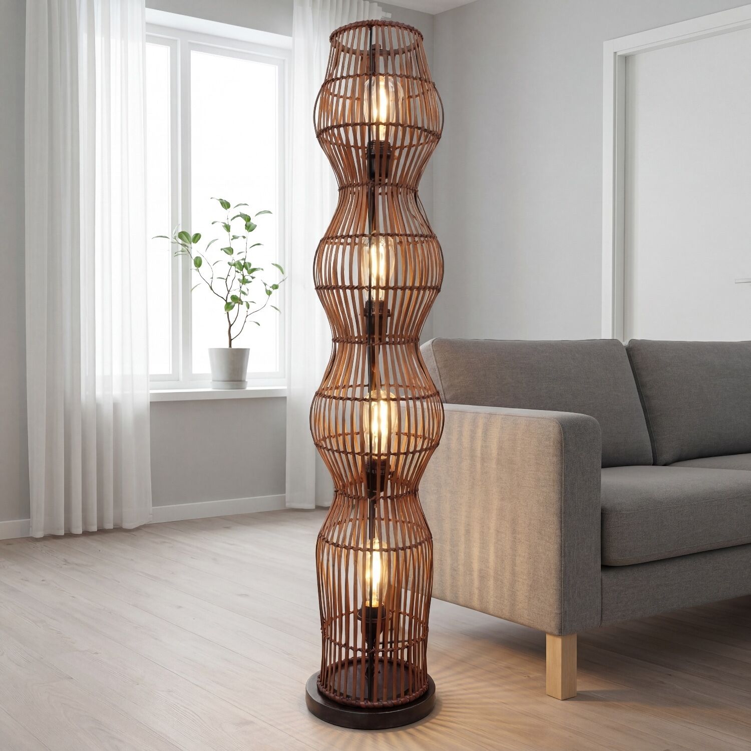 Petit lampadaire Bambou Marron 111 cm E27 Scandinave