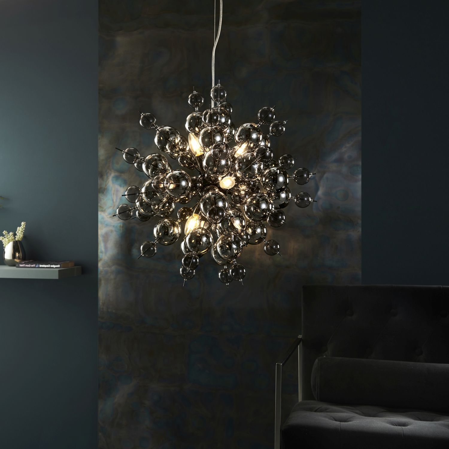 Lampe à suspendre verre fumé métal L : 63 cm 9x E14 Moderne OAMARU